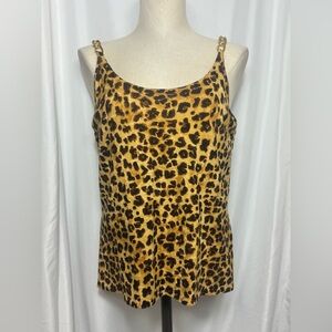 Vintage August Silk Knits Leopard Print Women's Top gold chain tank Size XL